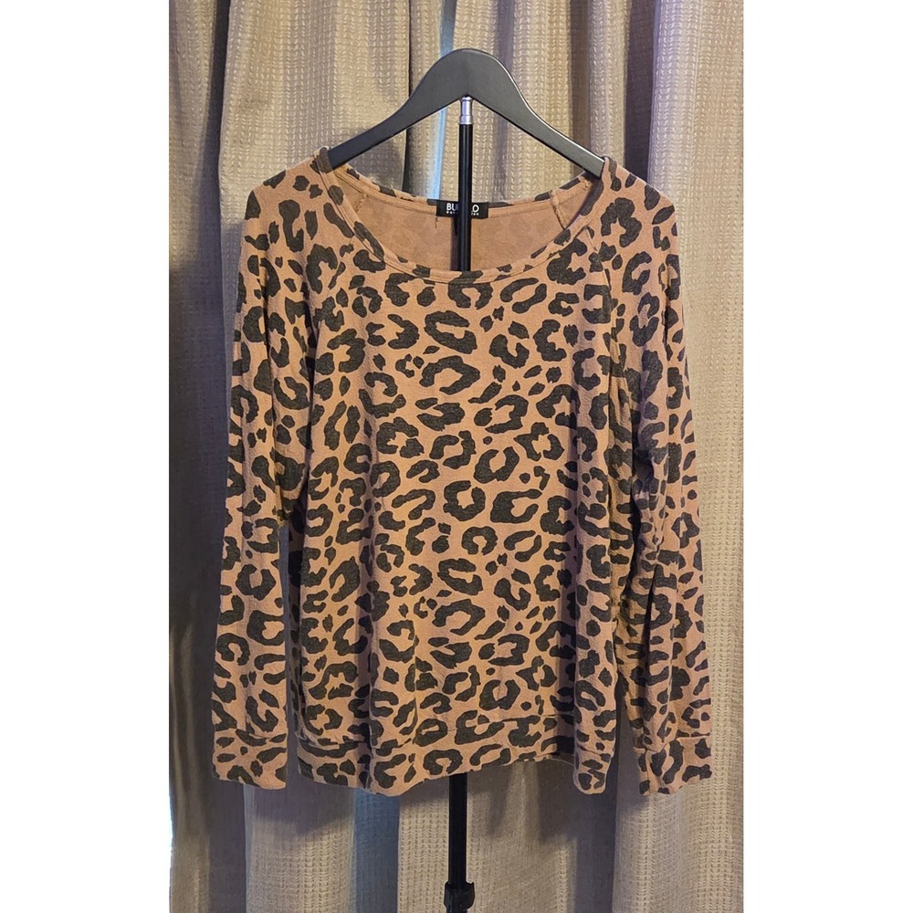 Buffalo David Bitton Long Sleeve Leopard Print T-Shirt Women's Large Stretch